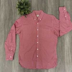 J Crew Size M 15 15.5 Dress Shirt Men Red Plaid Button Gingham Cotton Holiday